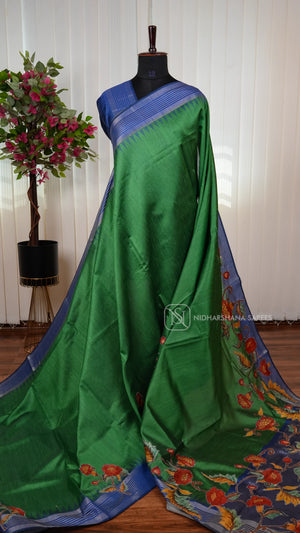 Semi Tussar Silk Saree With Applique Work Concept