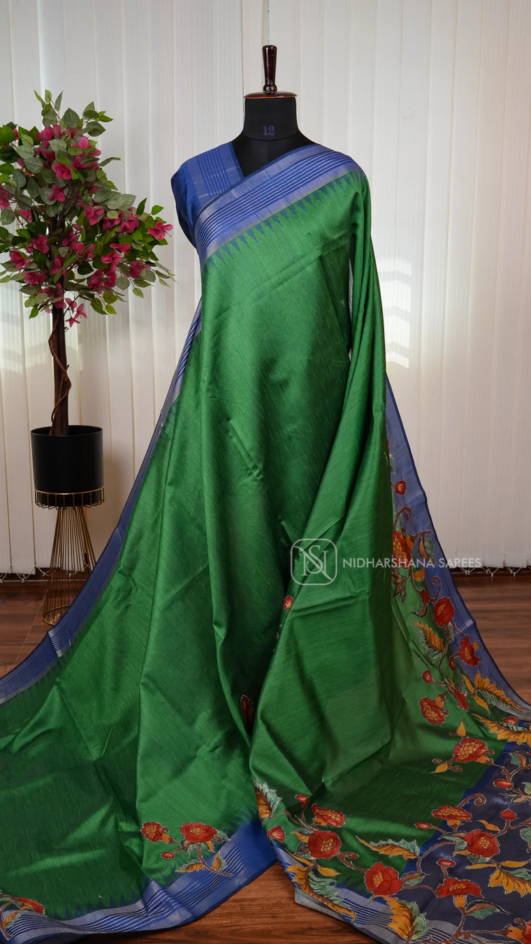 Semi Tussar Silk Saree With Applique Work Concept