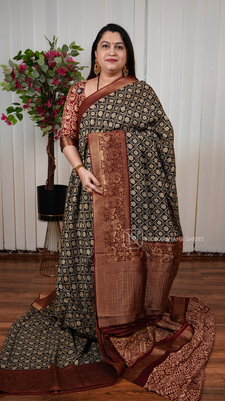 Pure Viscose Dola Saree With Floral Motif And Zari Border ''