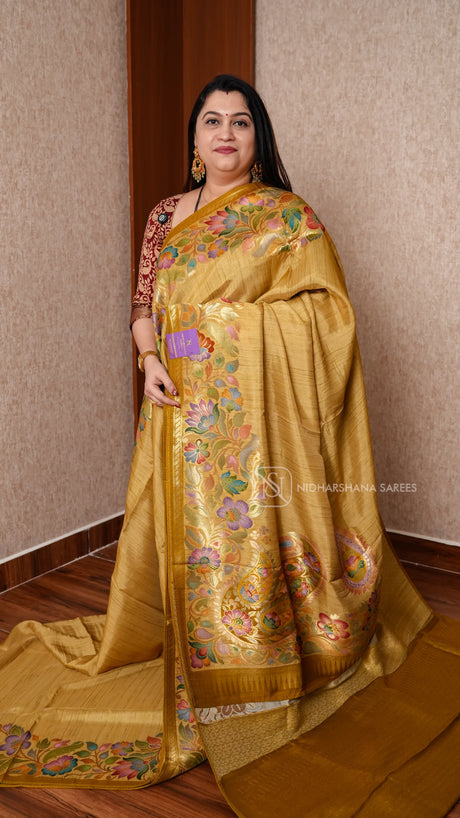 Tussar Viscose Saree With Turning Meena Border Concept