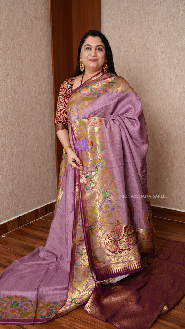 Tussar Viscose Saree With Turning Meena Border Concept