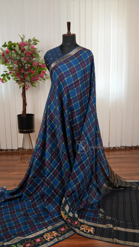 Premium Viscose Dola Saree With Stylish Burberry Check Pattern