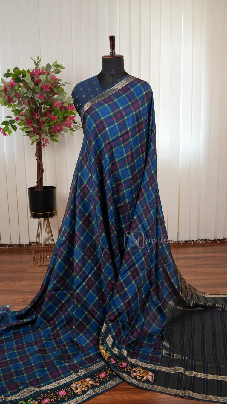 Premium Viscose Dola Saree With Stylish Burberry Check Pattern