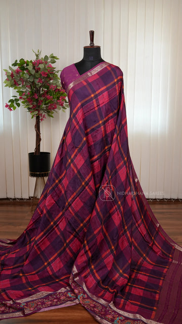 Premium Viscose Dola Saree With Stylish Burberry Check Pattern