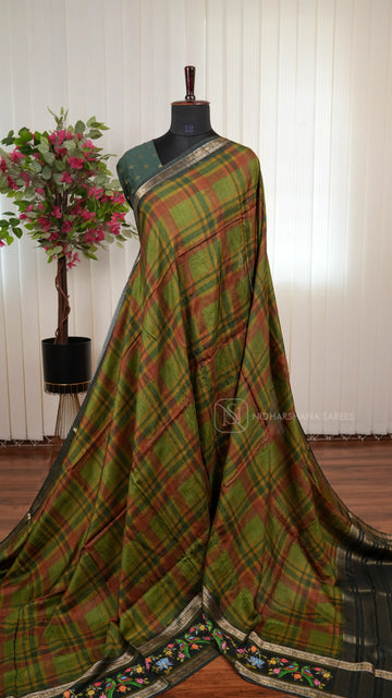 Premium Viscose Dola Saree With Stylish Burberry Check Pattern