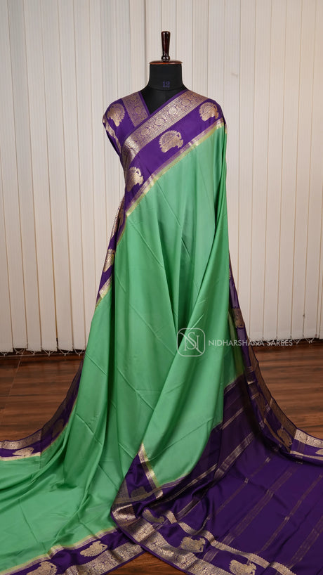 Premium Crepe Silk Saree With Zari Nandi Motif Gap Style Border