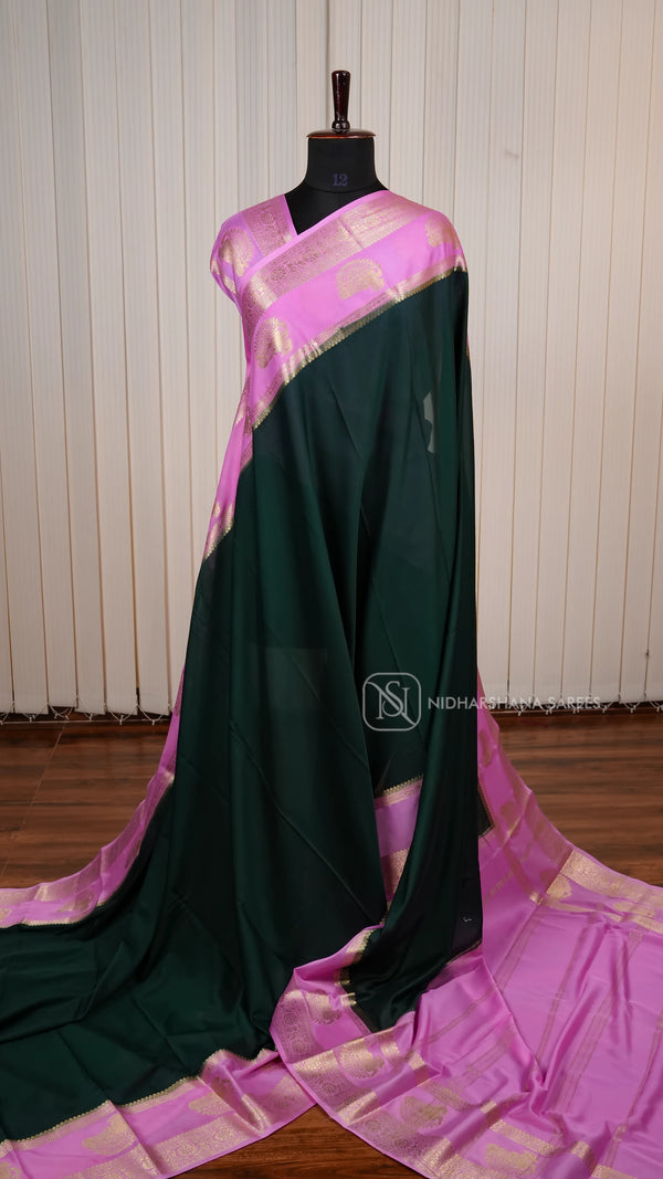 Premium Crepe Silk Saree With Zari Nandi Motif Gap Style Border