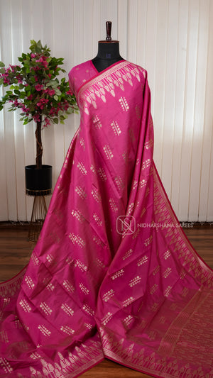 Semi Tussar Silk Saree With Zari Woven Butta And Leaf Border
