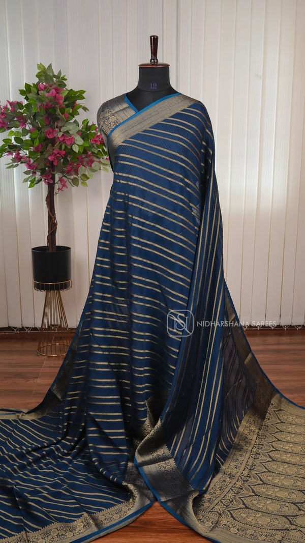 Premium Georgette Saree With Zari Lehariya Concept And Floral Zari Weaving Border