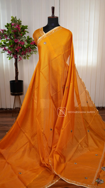 Semi Kota Saree With Thread Embroidery Butta And Katha Stitch Concept