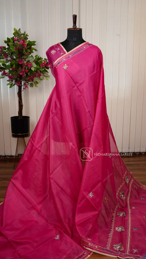 Semi Kota Saree With Thread Embroidery Butta And Katha Stitch Concept