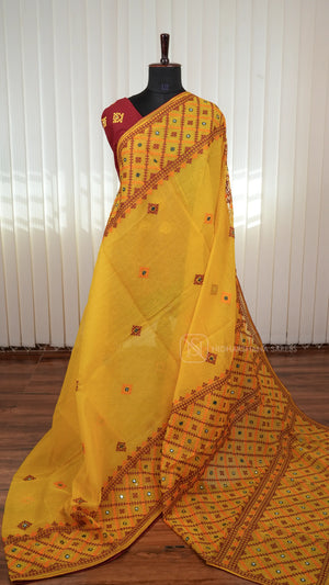 Kota Cotton Saree with Kutch Embroidery And Mirror Work