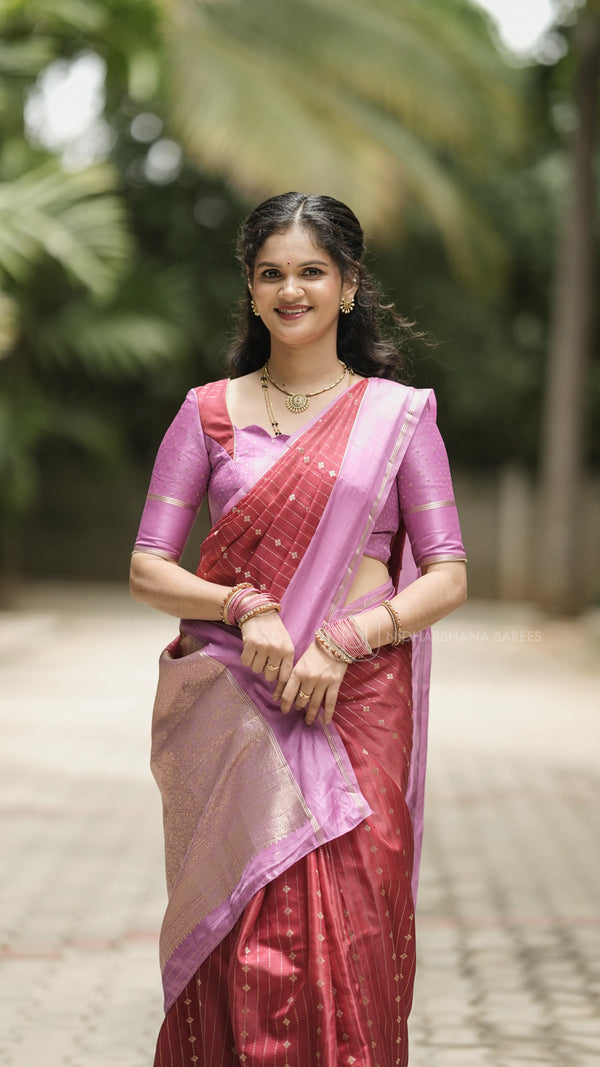 Semi Raw Silk With Zari Lines And Contrast Gap Border