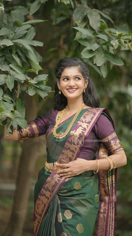 Semi Kanchipuram Silk Saree With Muhurath Concept Zari Border