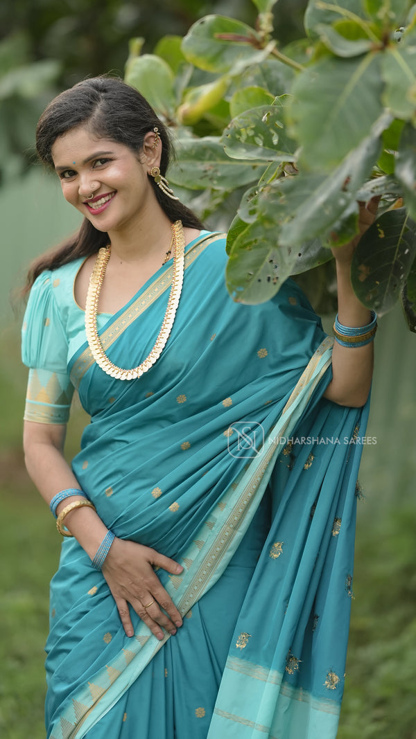 Semi Mysore Crepe With Zari Butta And Gap Style Border
