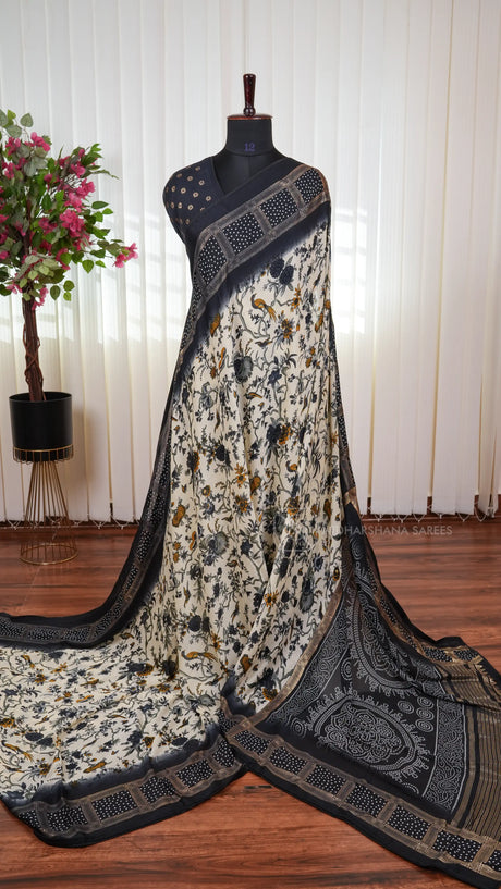 Semi Georgette Saree With Elegant Floral Print Design And Graceful Designer Look