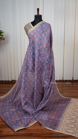 Semi Chanderi Saree With Ajarak Printed Concept And Lace Work Border