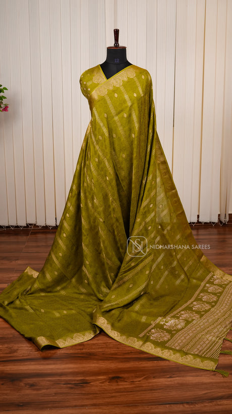 Semi Georgette Saree With Zari Butta And  Embossed Concept And Elegant Festive Wear Design