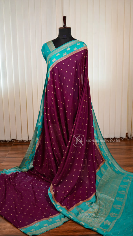 Semi Georgette Saree With Elegant Zari Butta Motifs And Classic Ethnic Border