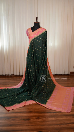 Semi Georgette Saree With Elegant Zari Butta Motifs And Classic Ethnic Border