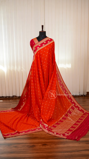 Semi Georgette Saree With Elegant Zari Butta Motifs And Classic Ethnic Border