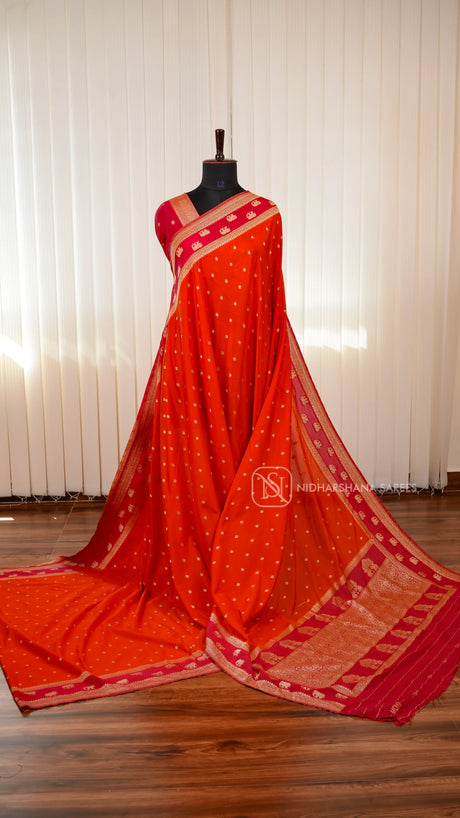 Semi Georgette Saree With Elegant Zari Butta Motifs And Classic Ethnic Border