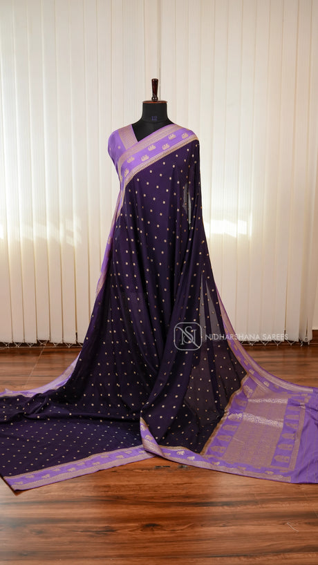 Semi Georgette Saree With Elegant Zari Butta Motifs And Classic Ethnic Border