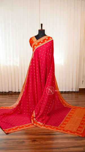 Semi Georgette Saree With Elegant Zari Butta Motifs And Classic Ethnic Border