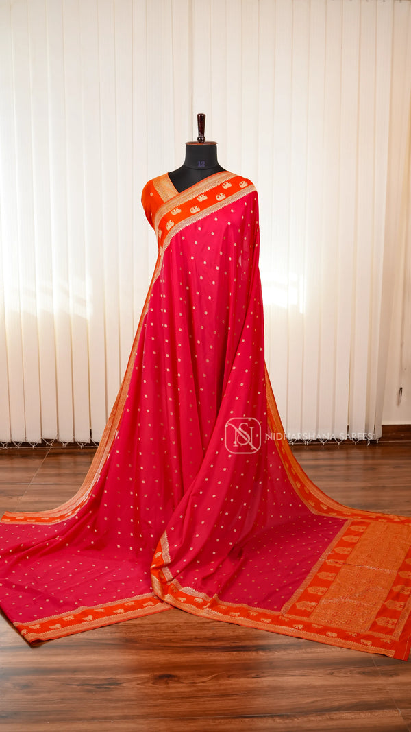 Semi Georgette Saree With Elegant Zari Butta Motifs And Classic Ethnic Border