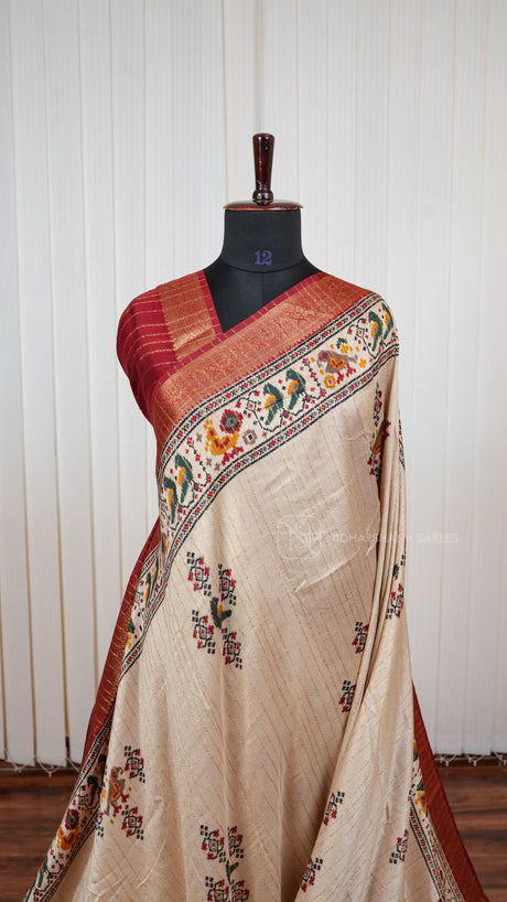 Spun Cotton With Zari Lines And Pochampalli Concept