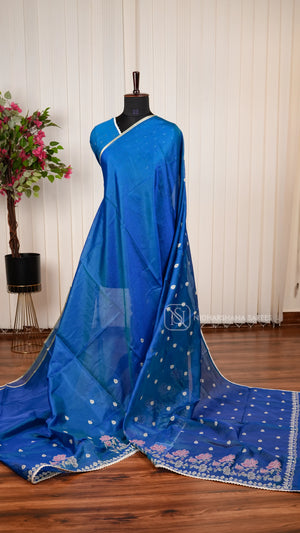 Semi Kota Saree With Dual Shade And Embroidery Concept And Cross Stitching Border