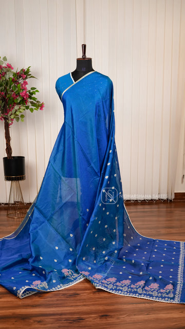 Semi Kota Saree With Dual Shade And Embroidery Concept And Cross Stitching Border