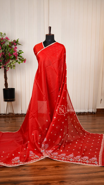 Semi Kota Saree With Dual Shade And Embroidery Concept And Cross Stitching Border