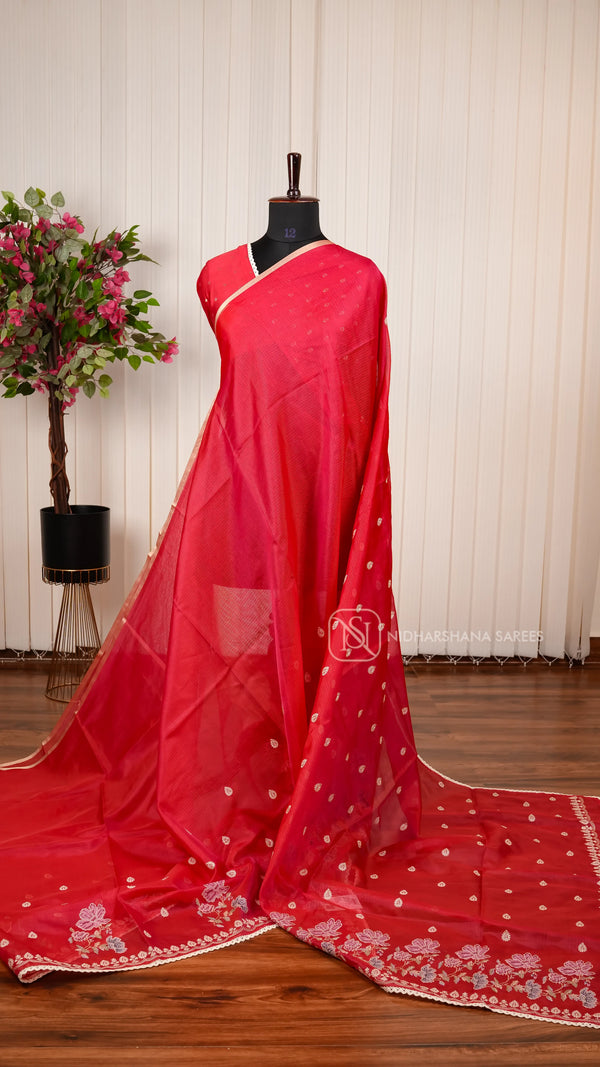 Semi Kota Saree With Dual Shade And Embroidery Concept And Cross Stitching Border