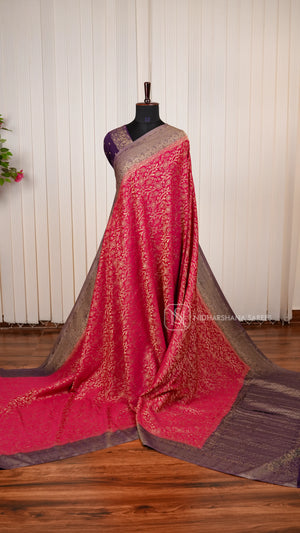 Crepe Georgette Saree With All-Over Floral Design And Elegant Zari Border Concept