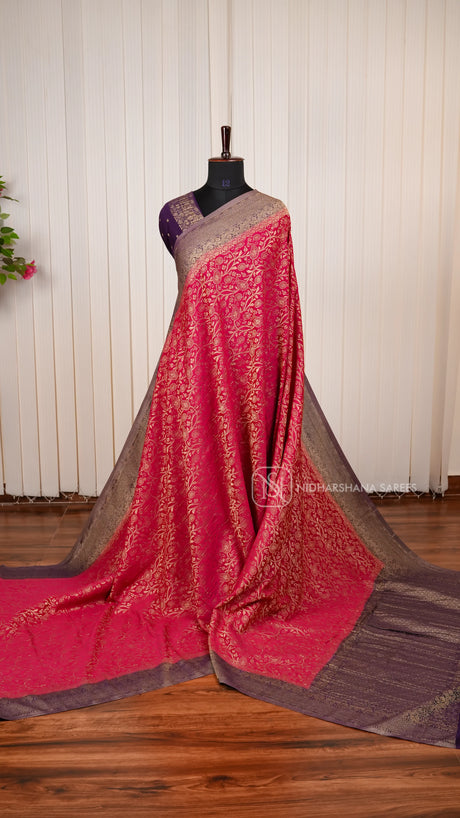 Crepe Georgette Saree With All-Over Floral Design And Elegant Zari Border Concept
