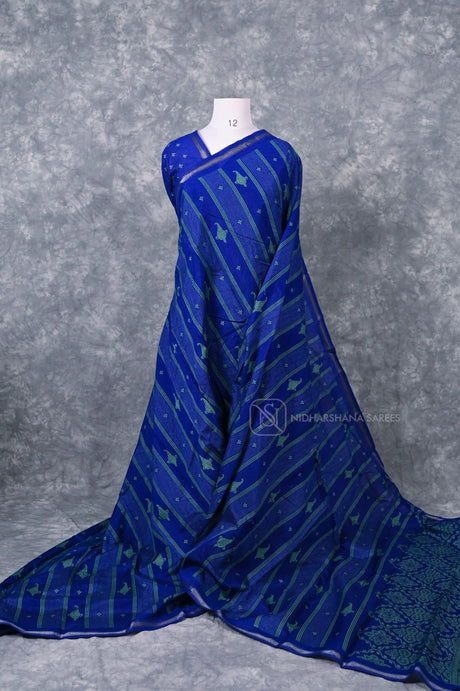 Chanderi Cotton With Digital Print And Chit Zari Border