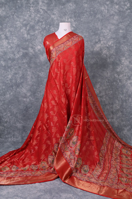 Semi Dola Saree With Zari Butta And Floral Zari Weaving Border