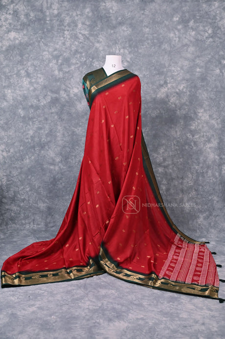 Viscose Dola Saree With Zari Butta And Contrast Zari Border