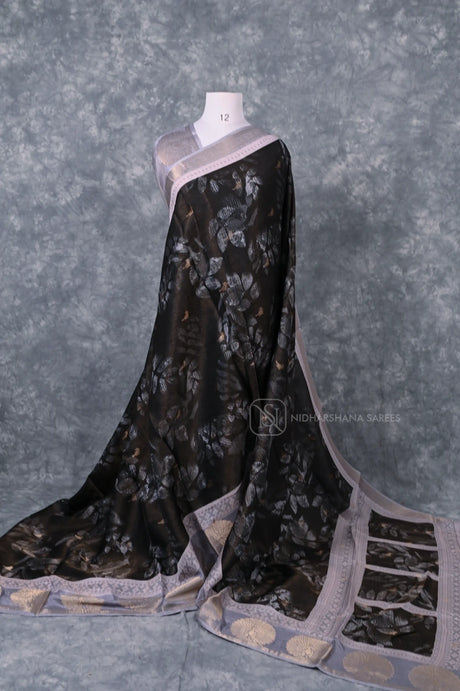 Semi Uppada With Zari Lines And Floral Digital Print