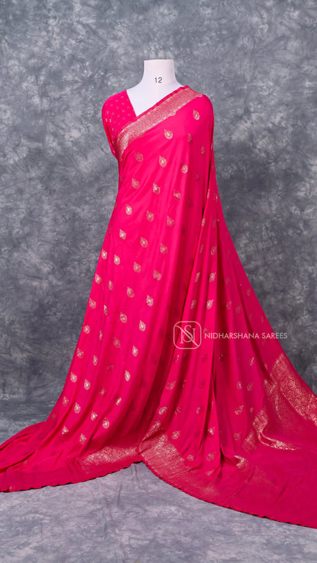 Spun Silk Saree With Zari Butta And Zari Border
