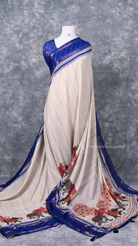 Georgette with Elephant Digital Print And Contrast Border