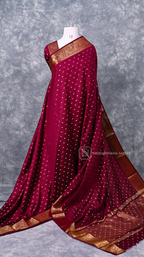 Semi Tussar Silk Saree With Zari Butta And Floral Zari Weaving Border