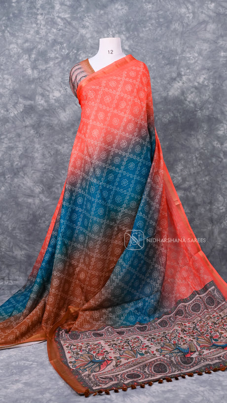 Linen Cotton Saree With Bandhini Printed Concept