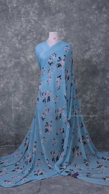 Semi Georgette Saree with Elegant Digital Floral Print