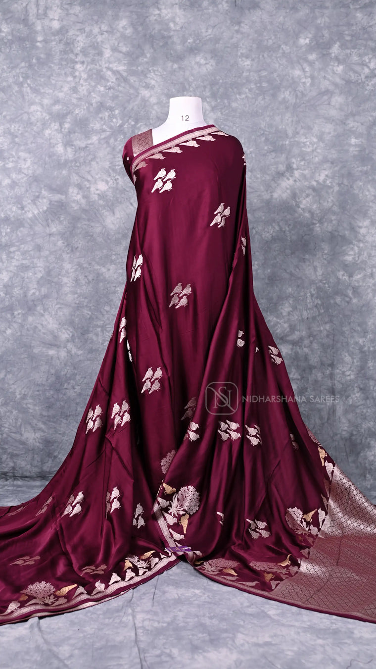 Mashru Satin With Silver Bird Weaving Concept