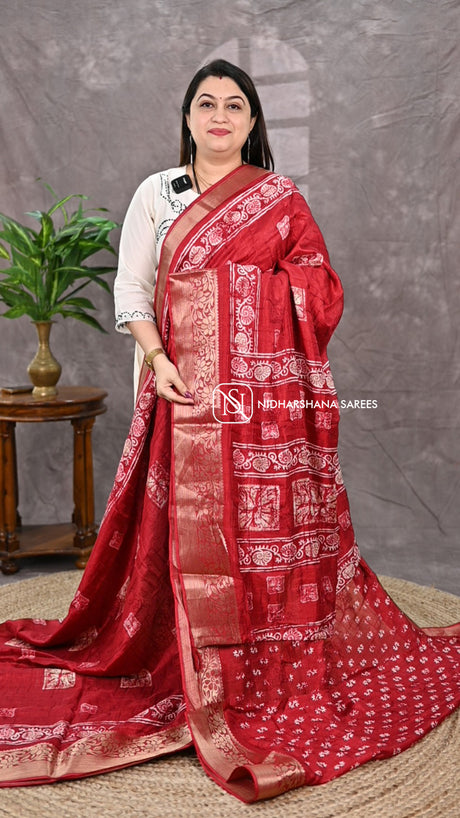 Semi Dola Saree With Digital Print And Thread Emboss Concept