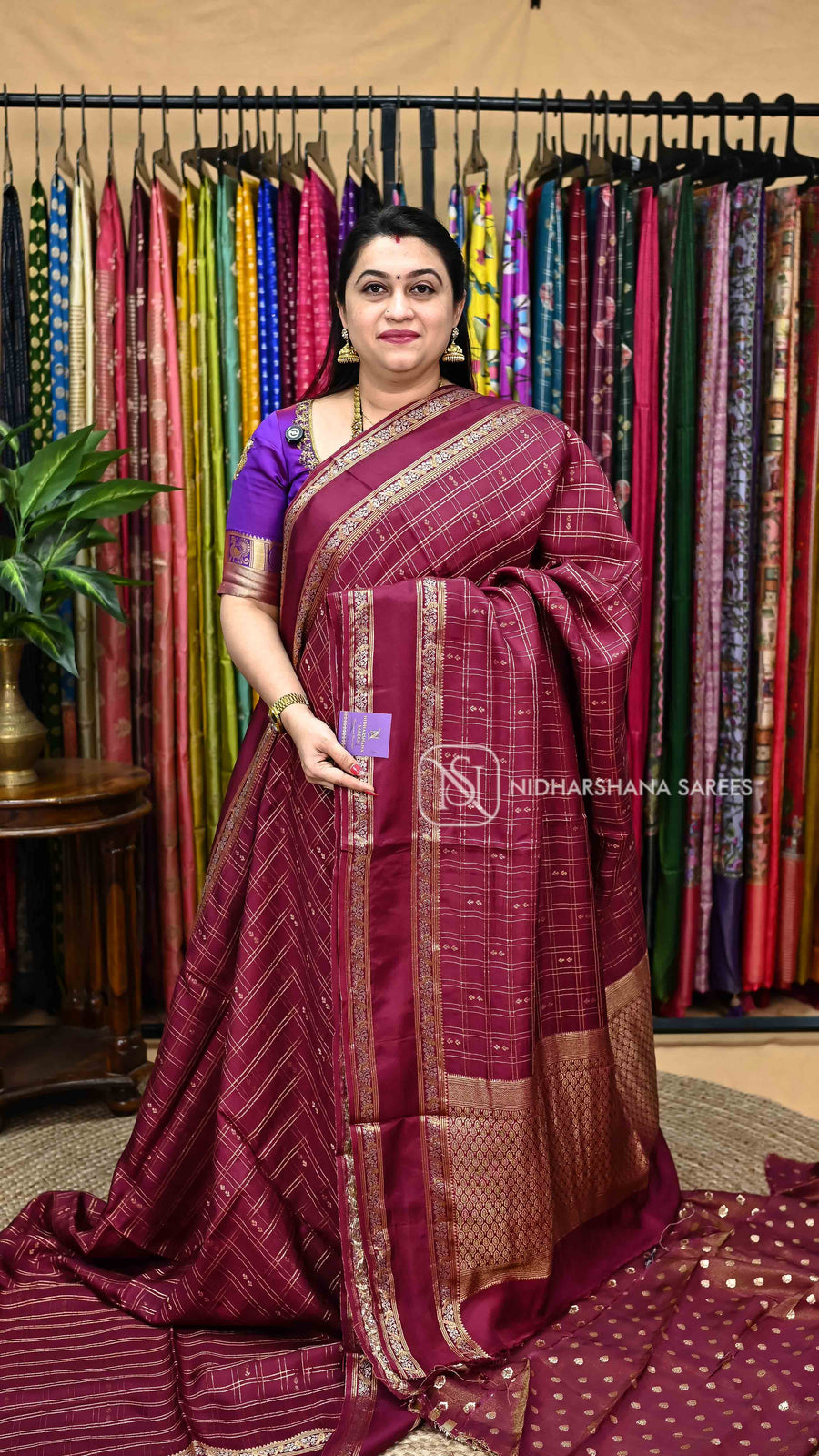 Viscose Silk Saree With Zari Checks And Zari Parrot Weaving Gap Style Border