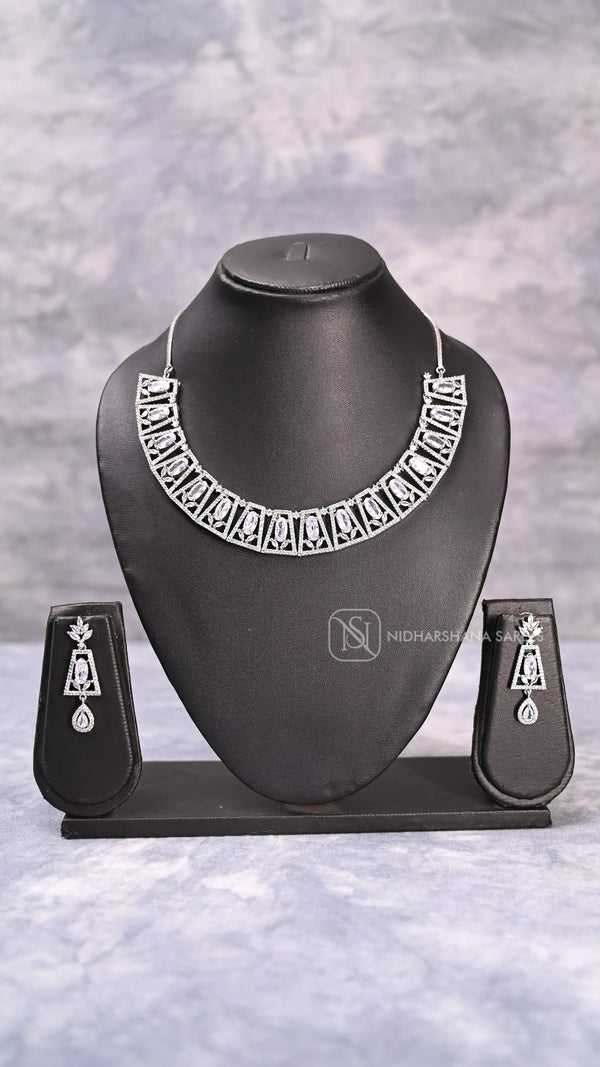 Elegant American Diamond Necklace Set with Matching Earrings