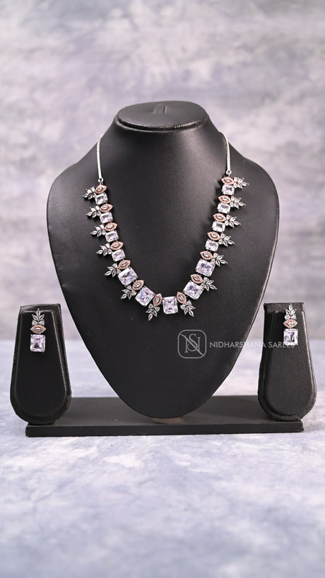 Elegant Necklace Set with Floral And Emerald-Cut Stones